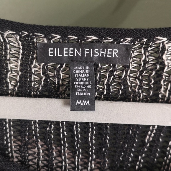 Eileen Fisher Wool Linen Blend Pullover Loose Knit Sweater Black & White Sz M - Picture 7 of 11